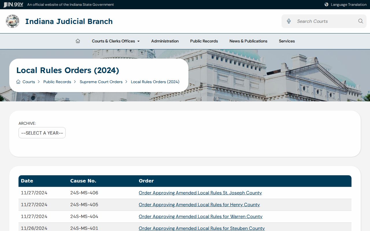 St. Joseph County civil court docket local rules orders