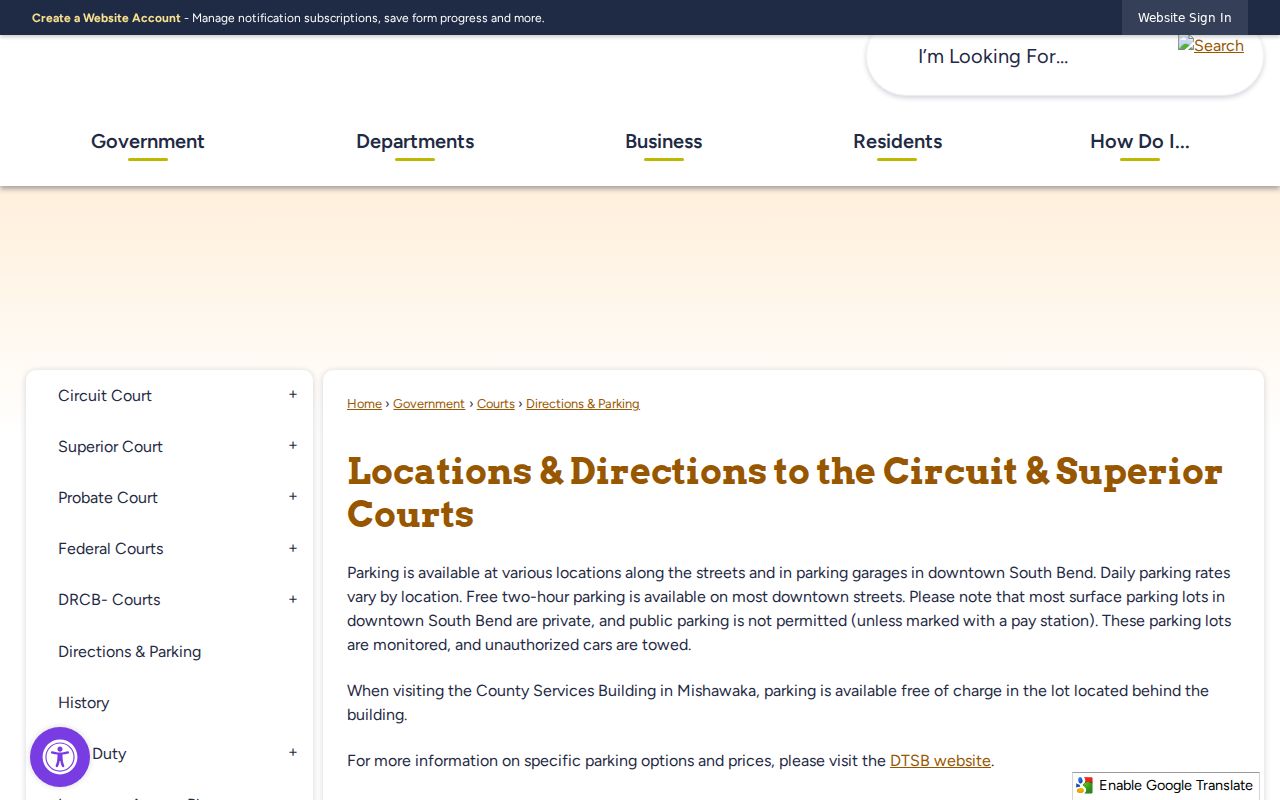 St. Joseph County court schedule courthouse directions