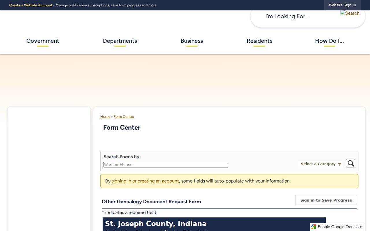 St. Joseph County court records archives genealogy request