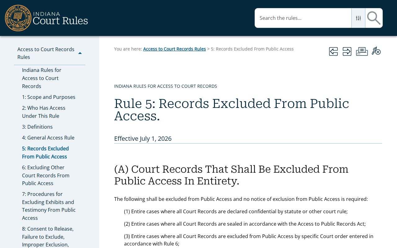 St. Joseph County court records Rule 5 exclusions