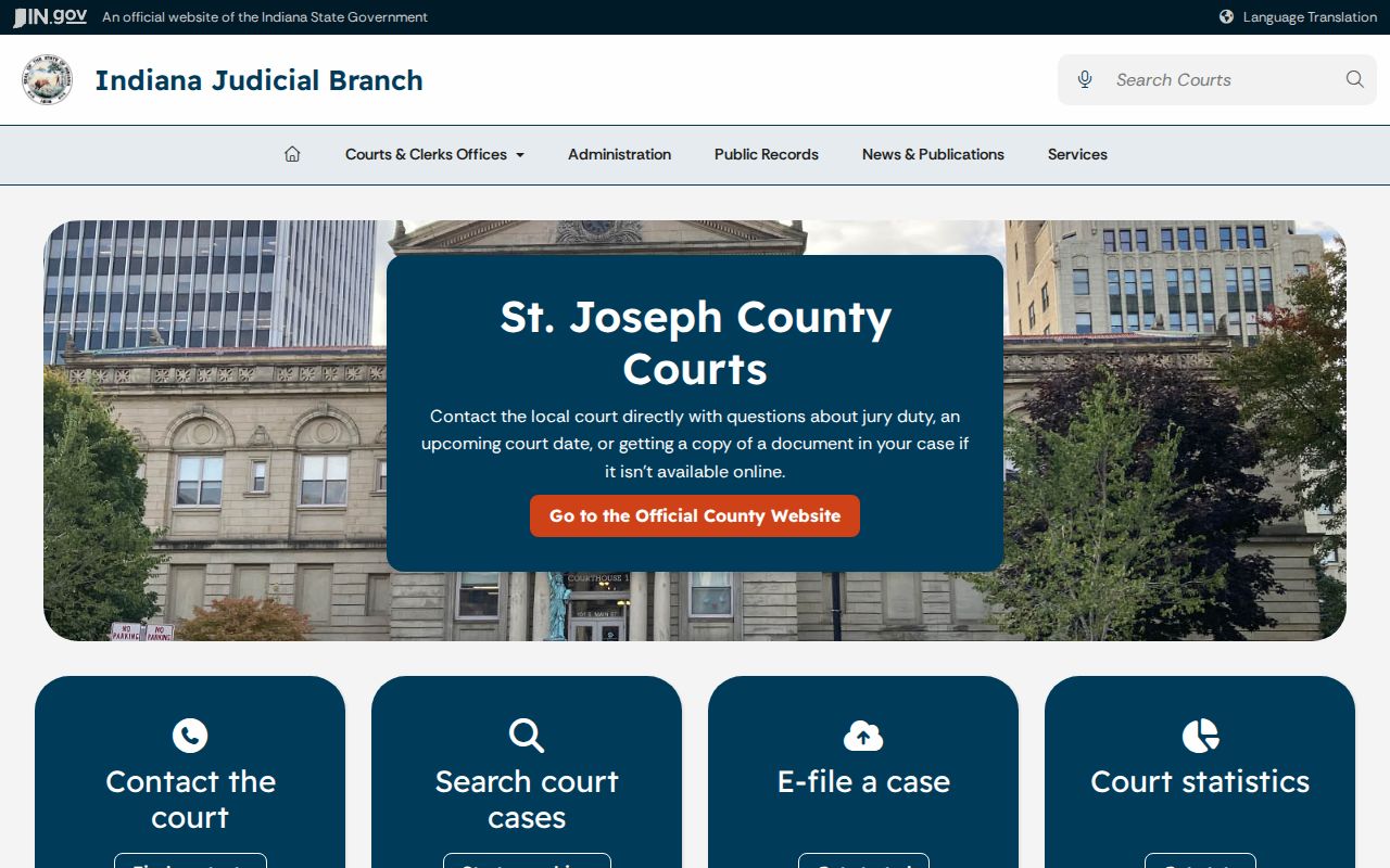 Indiana Judiciary resources for St. Joseph County court dockets