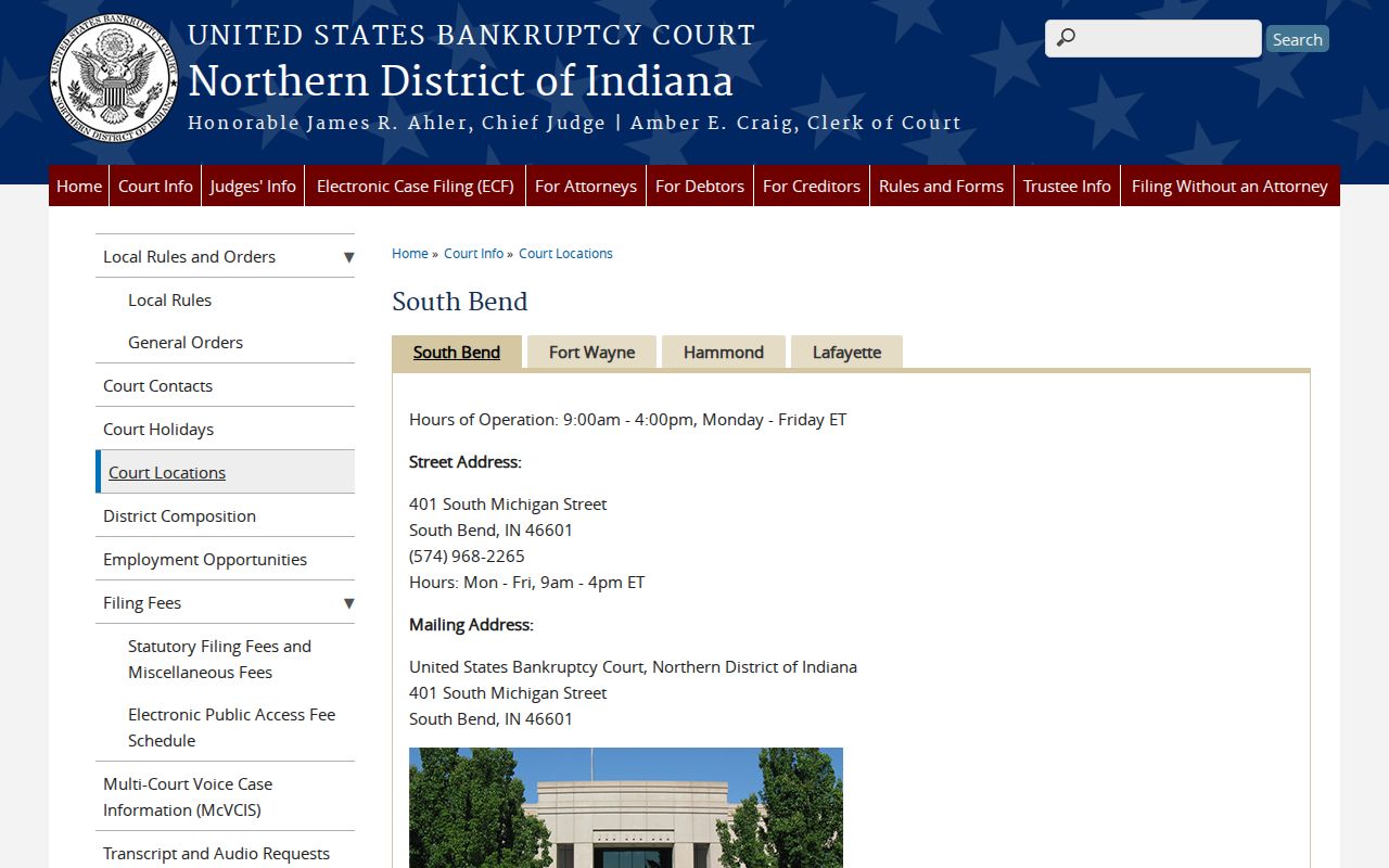 Mishawaka court records federal bankruptcy location