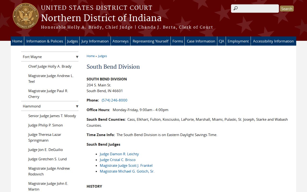 South Bend court records federal district division